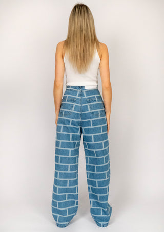 Wide Jeans with Brick Print